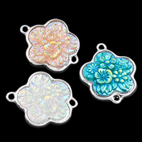 Resin Tibetan Style Connector, with Resin, Flower, silver color plated, different size for choice & colorful plated & 1/1 loop, mixed colors, nickel, lead & cadmium free, Hole:Approx 2mm, 10PCs/Bag, Sold By Bag