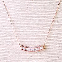 Brass Necklace, with 1.9Inch extender chain, Tube, rose gold color plated, oval chain & with cubic zirconia, nickel, lead & cadmium free, 28x10mm, Length:Approx 16.9 Inch, 5Strands/Lot, Sold By Lot