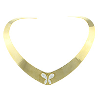Edelstahl -Kragen-Halskette, 304 Edelstahl, mit Ton, Schmetterling, goldfarben plattiert, mit 42 Stück Strass, 21mm, Innendurchmesser:ca. 139x125mm, Länge:ca. 16 ZollInch, 3PCs/Menge, verkauft von Menge