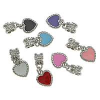 European Style Tibetan Style Dangle Beads, Heart, platinum color plated, without troll & enamel, more colors for choice, nickel, lead & cadmium free, 24mm, 11x13x1.5mm, 6x11x7mm, Hole:Approx 5mm, 100PCs/Lot, Sold By Lot