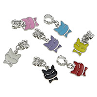 European Style Zinc Alloy Dangle Beads Cat platinum color plated without troll & enamel nickel lead & cadmium free 26mm  Approx 5mm Sold By Lot