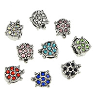 Zinc Alloy European Beads Turtle silver color plated without troll & with rhinestone & blacken nickel lead & cadmium free Approx 4mm Sold By Lot