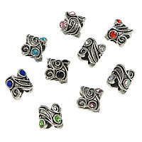 Tibetan Style European Beads, Column, silver color plated, without troll & with rhinestone & blacken, more colors for choice, nickel, lead & cadmium free, 10x12mm, Hole:Approx 5mm, 100PCs/Lot, Sold By Lot