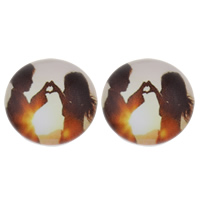 Glass Cabochon, Flat Round, dusk design & time gem jewelry & decal, 15x5mm, Hole:Approx 1mm, 100PCs/Bag, Sold By Bag
