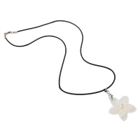 Freshwater Shell Necklace, with rubber cord & Brass, Flower, white, 29x28x6mm, Sold Per Approx 16.5 Inch Strand