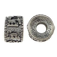 Buddyjski koraliki, Mosiądz, Kolumna, Platerowane kolorem starego srebra, Buddyjski biżuteria & mantra, bez zawartości niklu, ołowiu i kadmu, 5x7mm, otwór:około 2.7mm, 200komputery/wiele, sprzedane przez wiele