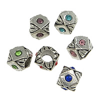 Tibetan Style European Beads, antique silver color plated, without troll & with rhinestone, more colors for choice, nickel, lead & cadmium free, 7x9mm, Hole:Approx 5mm, 100PCs/Lot, Sold By Lot