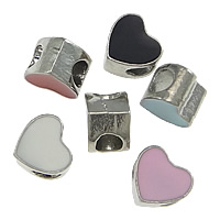 Zinc Alloy European Beads Heart platinum color plated without troll & enamel mixed colors nickel lead & cadmium free Approx 5mm Sold By Lot
