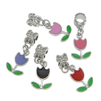 European Style Zinc Alloy Dangle Beads Flower platinum color plated without troll & enamel nickel lead & cadmium free 28mm  Approx 5mm Sold By Lot