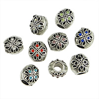 Tibetan Style European Beads, Oval, antique silver color plated, without troll & with rhinestone, more colors for choice, nickel, lead & cadmium free, 10x10x9mm, Hole:Approx 4.5mm, 100PCs/Lot, Sold By Lot