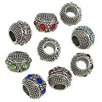 Zinc Alloy European Beads Drum antique silver color plated without troll & with rhinestone nickel lead & cadmium free Approx 5mm Sold By Lot