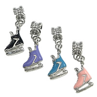 European Style Zinc Alloy Dangle Beads Shoes platinum color plated enamel nickel lead & cadmium free 30mm  Approx 4.5mm Sold By Lot