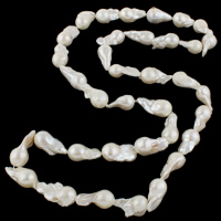 культивированный пресноводный жемчук Свитер ожерелье, Потрясённый, натуральный, белый, 13-14mm, Продан через Приблизительно 31.5 дюймовый Strand