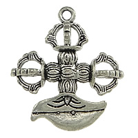 Buddhist Jewelry Pendant, Brass, Vajra, antique silver color plated, nickel, lead & cadmium free, 27x30x9mm, Hole:Approx 2mm, 30PCs/Lot, Sold By Lot