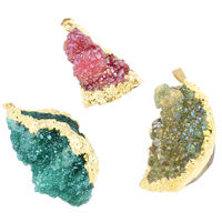 Natural Quartz Druzy Pendants, with brass bail, gold color plated, druzy style & mixed, 22x44x13mm-28x50x25mm, Hole:Approx 2x7mm, 5PCs/Bag, Sold By Bag