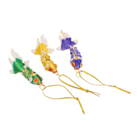 Cloisonne Hanging Decoration, with Nylon Cord, Fish, handmade, mixed colors, 32x67x23mm, 320x130x32mm, 10PCs/Box, Sold By Box
