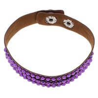 Slake Bracelet, PU Leather, iron snap clasp, platinum color plated, with rivet stud & with rhinestone, purple, nickel, lead & cadmium free, 15x22x3mm, Sold Per Approx 8.5 Inch Strand