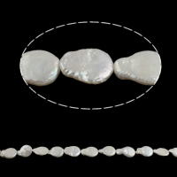 Perlas Keishi Cultivadas de Agua Dulce, Perlas cultivadas de agua dulce, Moneda, natural, Blanco, 15-16mm, agujero:aproximado 0.8mm, Vendido para aproximado 14.7 Inch Sarta