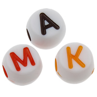 Alfabet Akryl perler, med bogstavet mønster & blandet & ensfarvet, 7x5mm, Hole:Ca. 2mm, Ca. 1700pc'er/Bag, Solgt af Bag