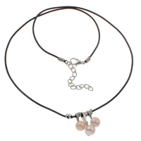 Natural Freshwater Pearl Necklace, with Rubber, iron lobster clasp, Round, pink, 10x21x9mm, Sold Per 15.5 Inch Strand