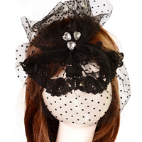 Gotiska Eye Mask, Lace, med Gauze & Satin Ribbon & Kristall, gotisk stil & fasetterad, svart, 200x100mm, Längd Ca 23.6 inch, 10PC/Lot, Säljs av Lot