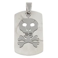 Stainless Steel Pendants, Rectangle, with skull pattern, original color, 21x36x1.50mm, Hole:Approx 4x8mm, 10PCs/Bag, Sold By Bag