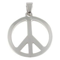Bijoux pendentifs en acier inoxydable , Logo de la paix, couleur originale, 29x33x1mm, Trou:Environ 3.5x8mm, 10PC/sac, Vendu par sac