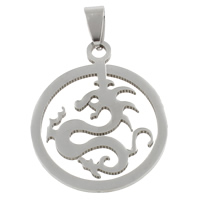 Stainless Steel Animal Pendants, Dragon, original color, 29x34.50x1.50mm, Hole:Approx 4x8mm, 10PCs/Bag, Sold By Bag