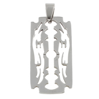 Stainless Steel Pendants, Razor Blade, hollow, original color, 19x39x1.50mm, Hole:Approx 4x6mm, 10PCs/Bag, Sold By Bag