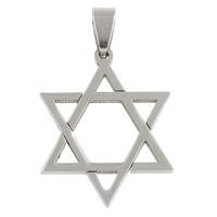 Stainless Steel Pendants, Star of David, Jewish  Jewelry, original color, 25x32x1.50mm, Hole:Approx 4x7mm, 10PCs/Bag, Sold By Bag
