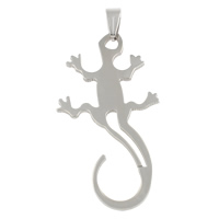Edelstahl Tieranhänger, Gecko, originale Farbe, 29x54x1.50mm, Bohrung:ca. 4x7mm, 10PCs/Tasche, verkauft von Tasche