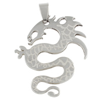 Stainless Steel Animal Pendants, Dragon, original color, 32x40x1.50mm, Hole:Approx 4x5mm, 10PCs/Bag, Sold By Bag