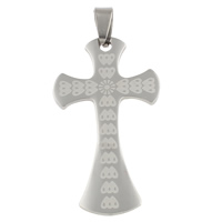 Stainless Steel Cross Pendants, with heart pattern, original color, 26x46x1.50mm, Hole:Approx 4x6mm, 10PCs/Bag, Sold By Bag