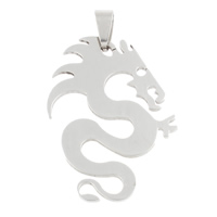 Stainless Steel Animal Pendants, Dragon, original color, 30x40x1.50mm, Hole:Approx 4x5mm, 10PCs/Bag, Sold By Bag