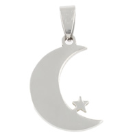 Stainless Steel Pendants, Moon and Star, original color, 18x28x1.50mm, Hole:Approx 4x8mm, 10PCs/Bag, Sold By Bag