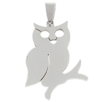 Stainless Steel Animal Pendants, Owl, original color, 25x35x1.50mm, Hole:Approx 4x7mm, 10PCs/Bag, Sold By Bag