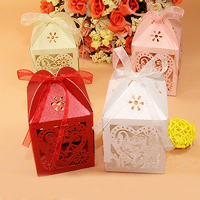 Vjenèanje Candy Box, Papir, s Organza, šupalj, više boja za izbor, 50x50x50mm, 100računala/Lot, Prodano By Lot