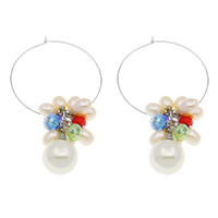 Freshwater Pearl Earrings with South Sea Shell & Crystal brass hoop earring natural faceted multi-colored 6-7mm 14mm Sold By Pair