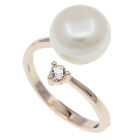 Freshwater Pearl Finger Ring Brass with pearl brass lobster clasp Flat Round rose gold color plated with cubic zirconia nickel lead & cadmium free 10-11mm US Ring .5 Sold By PC