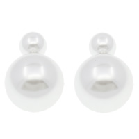 Double Faced Stud Earring South Sea Shell brass post pin Round white 8mm Sold By Pair