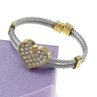 Stainless Steel Bangle Heart plated with rhinestone &  & two tone 7mm Inner Approx Length Approx 6.3 Inch Sold By Lot