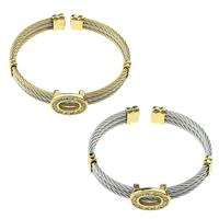 Stainless Steel Cuff Bangle plated  & with rhinestone & two tone 7.5mm Inner Approx Length Approx 6.5 Inch Sold By Lot