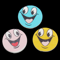 Trä Cabochoner, leende ansikte, tryckning, platt baksida, blandade färger, 17x2mm, 500PC/Bag, Säljs av Bag