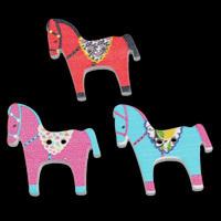 Wood 2-Hole Button, Horse, printing, mixed colors, 29x29x3mm, Hole:Approx 1mm, 500PCs/Bag, Sold By Bag