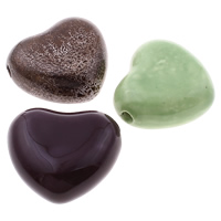 Glasierte Porzellan Perlen, Herz, glaciert, gemischte Farben, 31-32mm, 28-29mm, Bohrung:ca. 3mm, 100PCs/Tasche, verkauft von Tasche