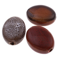 Glasierte Porzellan Perlen, oval, glaciert, gemischte Farben, 31-32mm, 24-25mm, Bohrung:ca. 3mm, 100PCs/Tasche, verkauft von Tasche