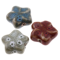 Perles en porcelaine émaillées, étoile, vernissé, couleurs mélangées, 21-22mm, 20-21mm, Trou:Environ 2mm, 100PC/sac, Vendu par sac