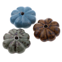 Perles en porcelaine émaillées, Citrouille, vernissé, couleurs mélangées, 36-37mm, Trou:Environ 4mm, 100PC/sac, Vendu par sac