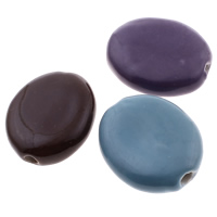 Perles en porcelaine émaillées, ovale plat, vernissé, couleurs mélangées, 24-25mm, 29-30mm, Trou:Environ 3mm, 100PC/sac, Vendu par sac