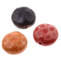 Perles en porcelaine émaillées, Plat rond, vernissé, couleurs mélangées, 20-22mm, 20-21mm, Trou:Environ 2mm, 100PC/sac, Vendu par sac